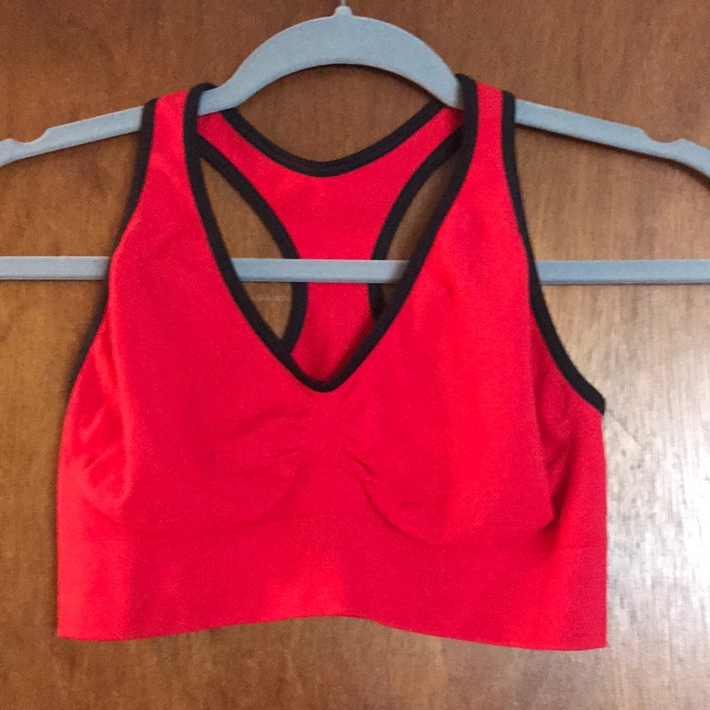 Racerback sports bra red black trim lrg NWOT Hanes